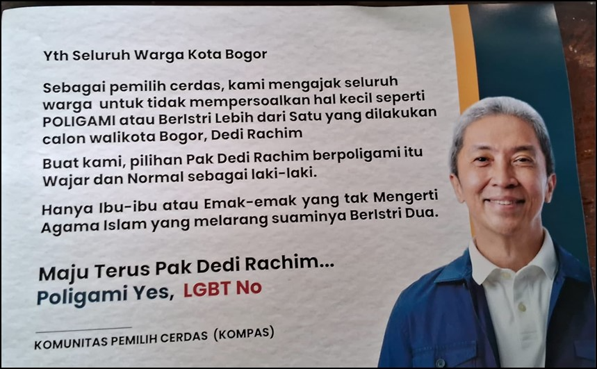Kampanye “Poligami Yes, LGBT No” di Pilkada Bogor. Ragam gender hadapi ancaman perda diskriminatif di tengah kecamuk politik. (dok. pribadi)