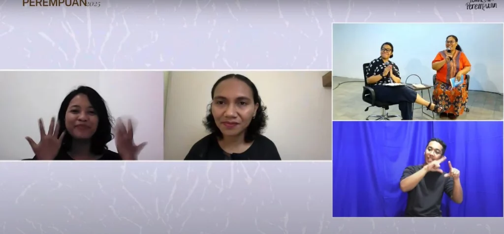 Ligia Judith Giay, Ilda Karwayu, Maria Apriani Kartika Solapung, dan Martha Hebi berbicara tentang perempuan Indonesia Timur dalam diskusi Sekolah Pemikiran Perempuan 'Panggung: Menatap (dari) Timur', 19 Juli 2025. (sumber foto: YouTube Sekolah Pemikiran Perempuan)