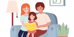Ilustrasi orang tua membacakan dongeng untuk anaknya