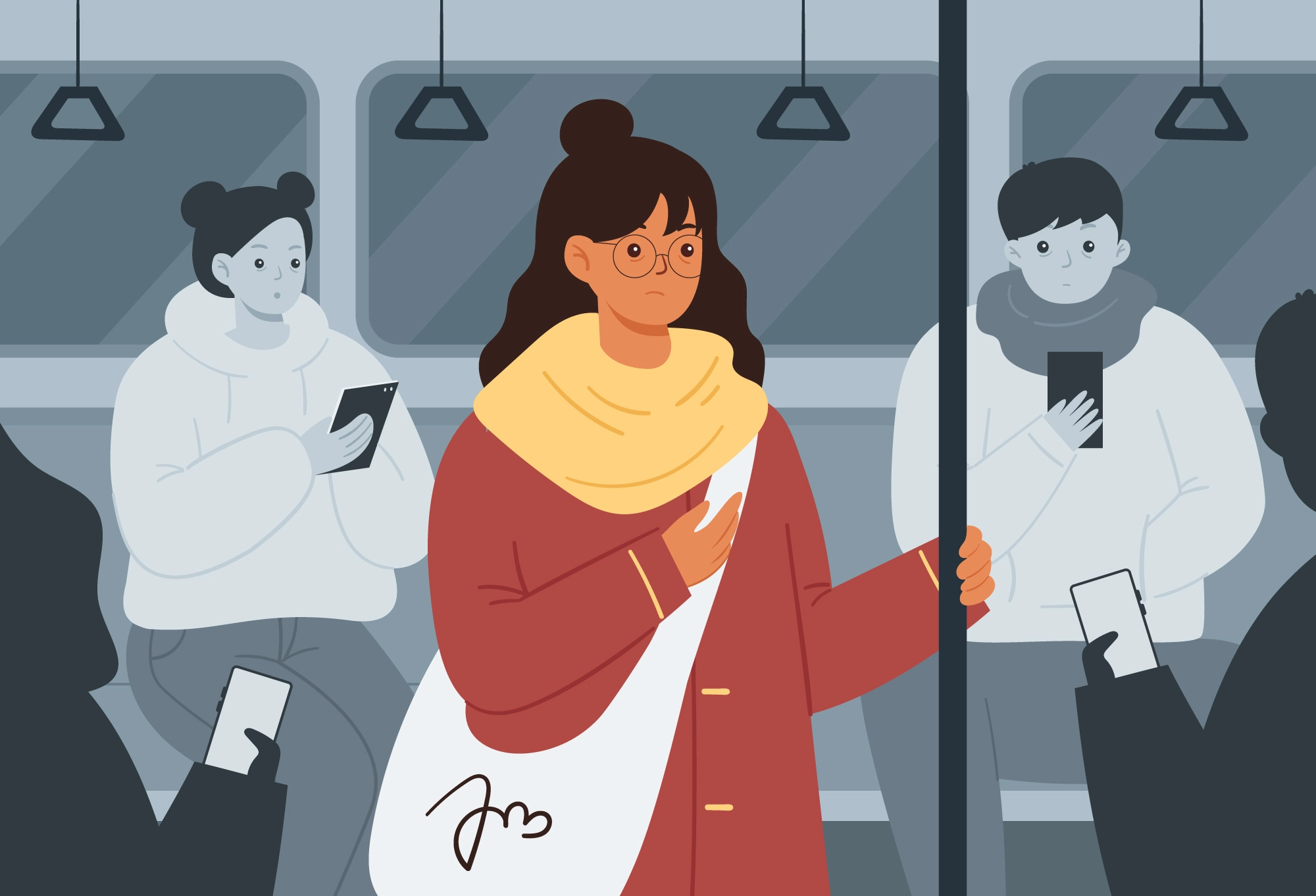 Perempuan menggunakan transportasi publik