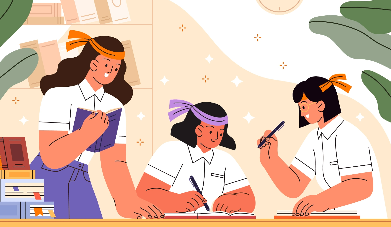 Ilustrasi siswa perempuan belajar dan menentang dominasi kecerdasan maskulin
