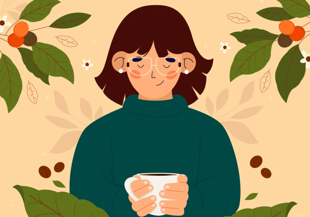 Ilustrasi pekerja kafe memegang kopi