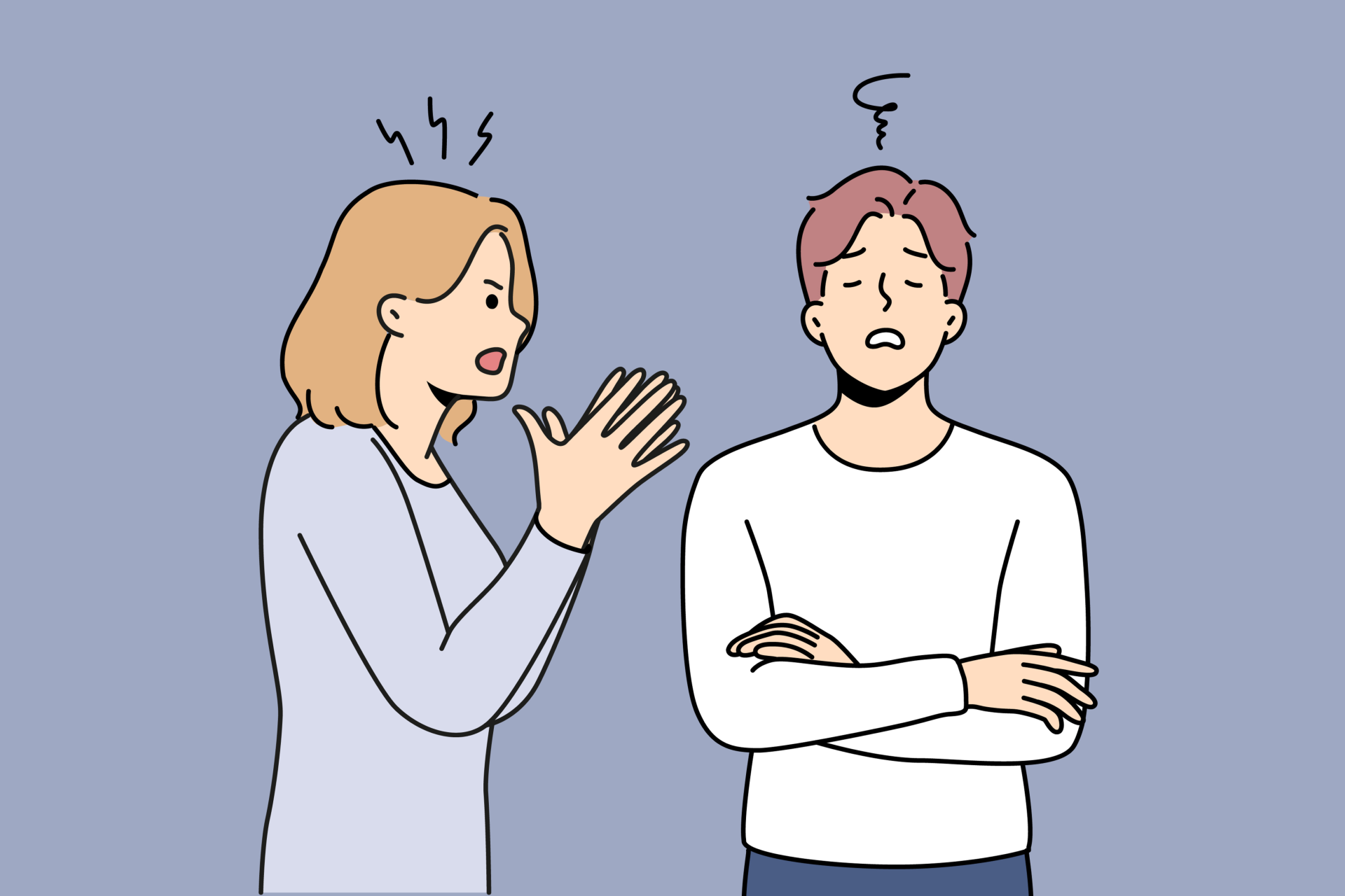 Ilustrasi laki-laki mengabaikan perempuan dengan komentar "sepakat"