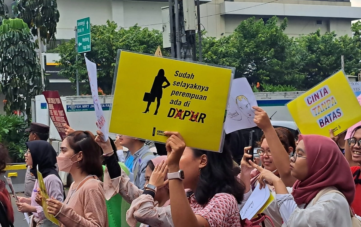 Poster aksi Women's March Jakarta 2024 yang diinisiasi gerakan feminisme dan perjuangan perempuan (foto: dok. Konde.co)