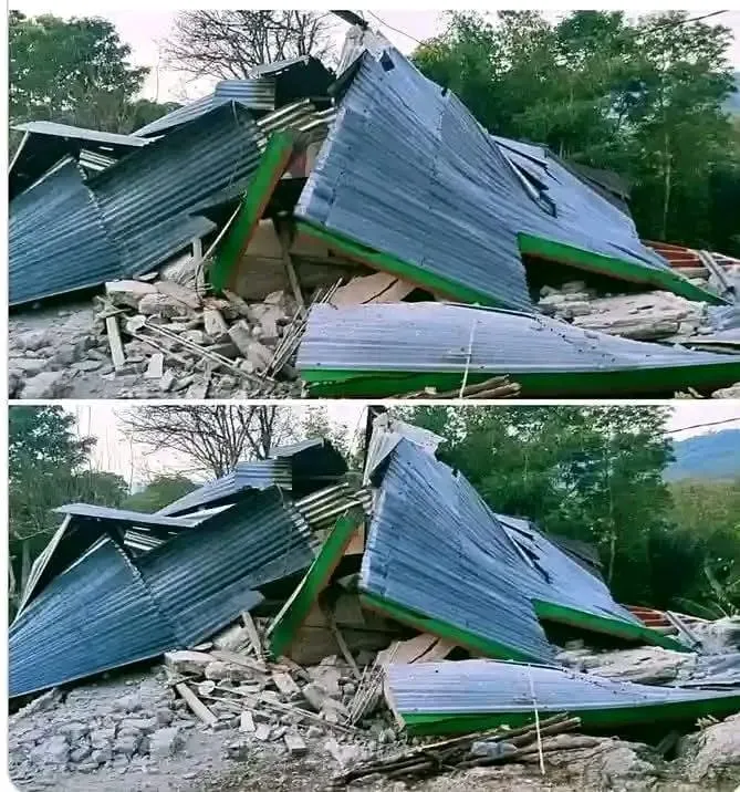 Kerusakan rumah warga di Flores, Nusa Tenggara Timur usai diguncang gempa pada Sabtu, 15 Agustus 2026. (foto: dok. Regina)