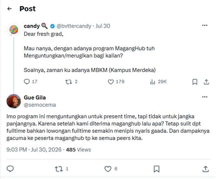 Opini warganet tentang program Maganghub (sumber foto: tangkapan layar Konde.co)