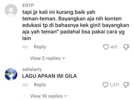 Komentar warganet terkait parodi lagu I Don't Love You dari My Chemical Romance